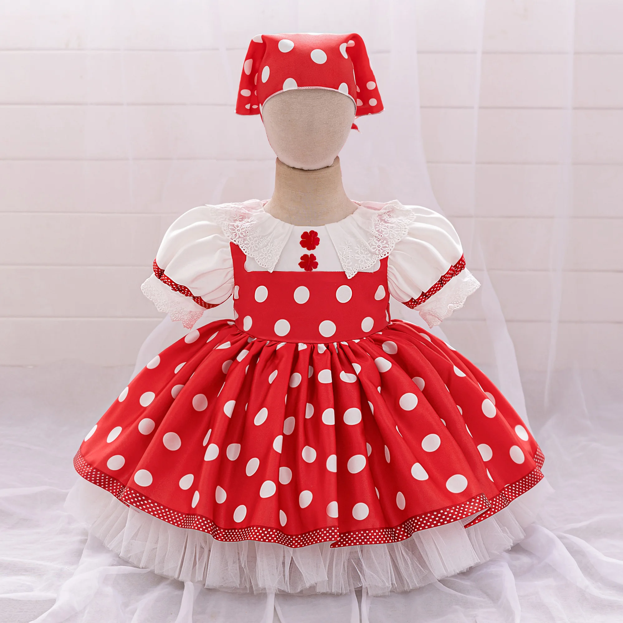 IEFiEL Kids Girls Polka Dots Bowknot Tutu Mesh Dance Dress Princess Birthday Party Outfit