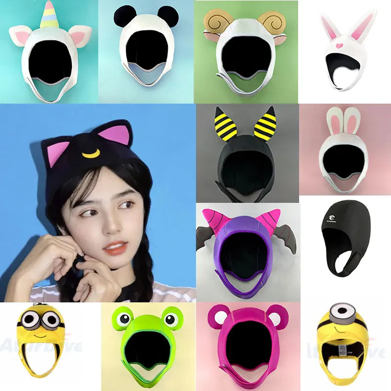 Diving Cap Cartoon Cute Animal Thermal Dive Cap Snorkeling 2MM diving hood Swimming Free Diving Deep Ear Protection Warmth