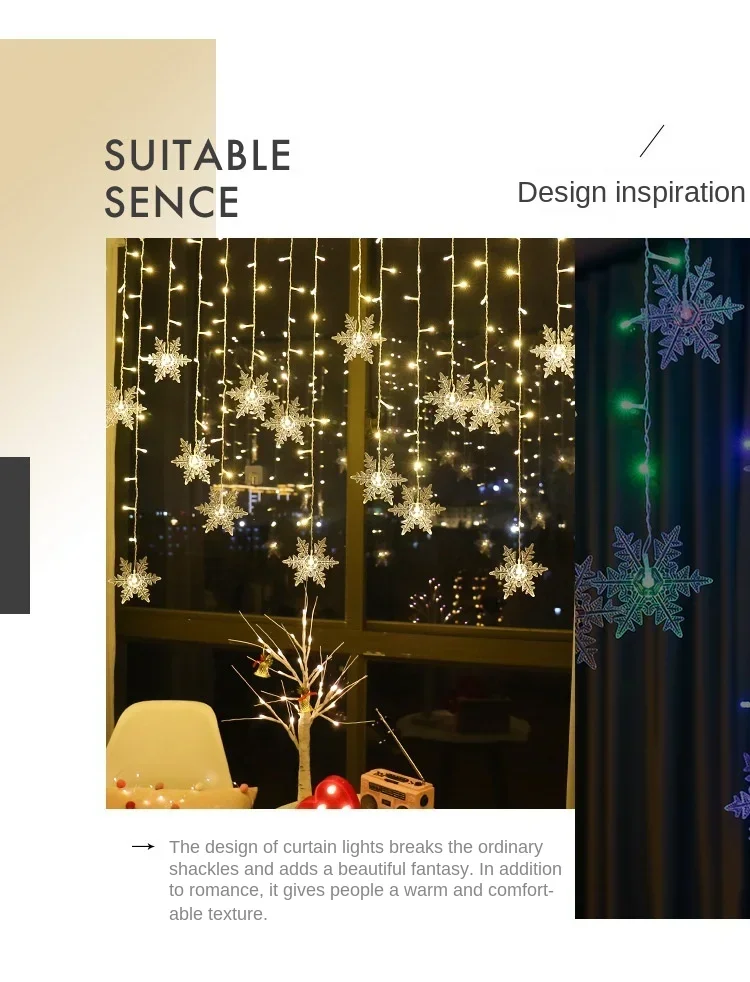 Description Picture 2 of itemSnowflake LED Curtain String Lights New Year's Indoor&Outdoor Home Decoration Wave Lighting Holiday Party Christmas Decorations