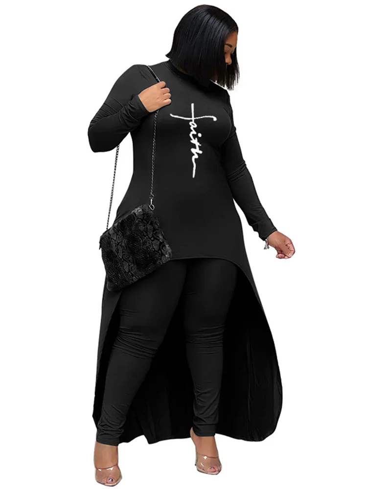 Wmstar Plus Size Two Piece Set for Women Clothing Long Tops and Pants Sets Leggings Matching Set Stretch Wholesale Dropshopping