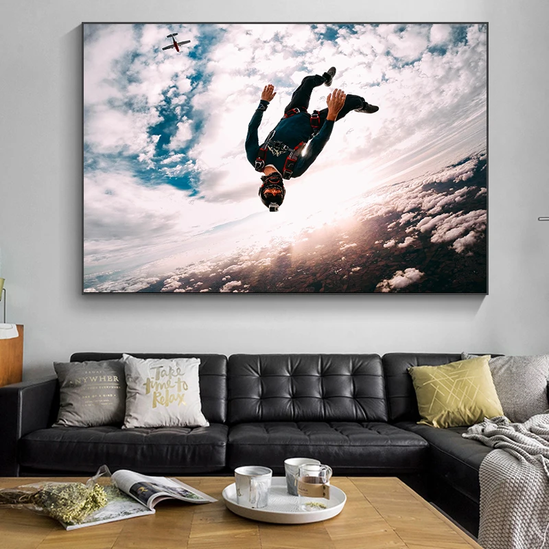 絵画+タペストリー Sky Diving Amazon.com: Parachute Watercolor Wall Jump Hanging Skydiving