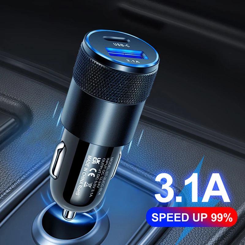 Car Phone Charger Dual USB C 40W 2 Port for iPhone Samsung