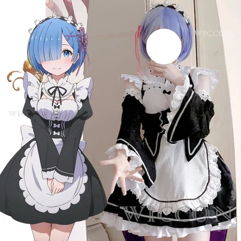 

Аниме ОЗУ Рем Лолита Горничная Косплей костюмы платье Re: Zero Kara Hajimeru Isekai Seikatsu костюмы на Хэллоуин для женщин платье Loli