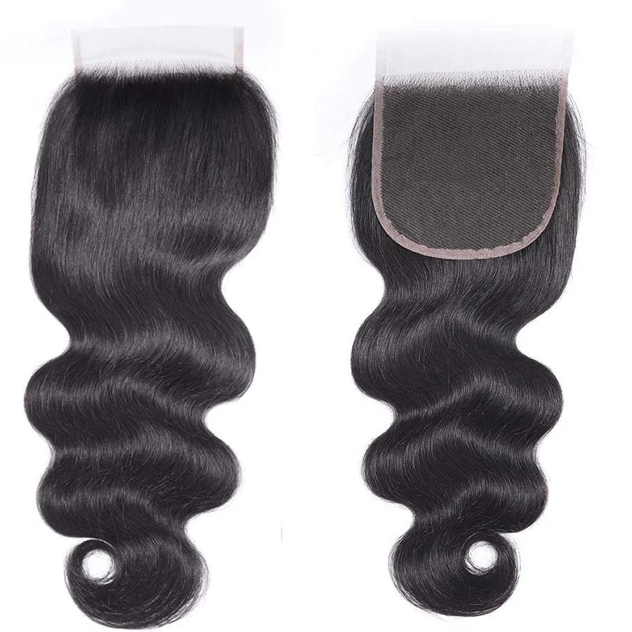 Body Wave Spitzen verschluss mit Haar bündeln 100% menschliches Bündel mit 4x45x5 transparentem Spitzen verschluss Remy Haarweb verlängerungen – Detail 2