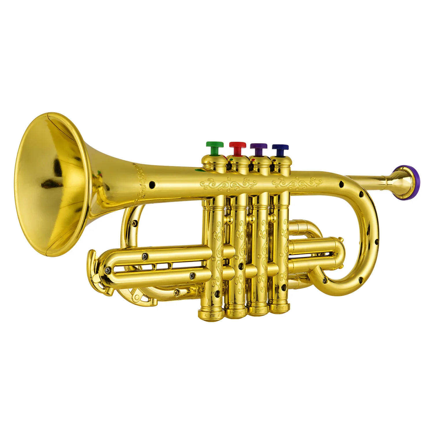Tromba Giocattolo educativo musicale per bambini Strumenti a fiato Tromba in oro metallizzato ABS con 4 tasti colorati per bambini Bambini 2025 Nuovo