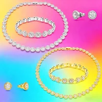 2025 High Quality Ladies Classic Happiness Diamond Round Crystal Necklace Set S925 Silver Gorgeous Jewelry Set