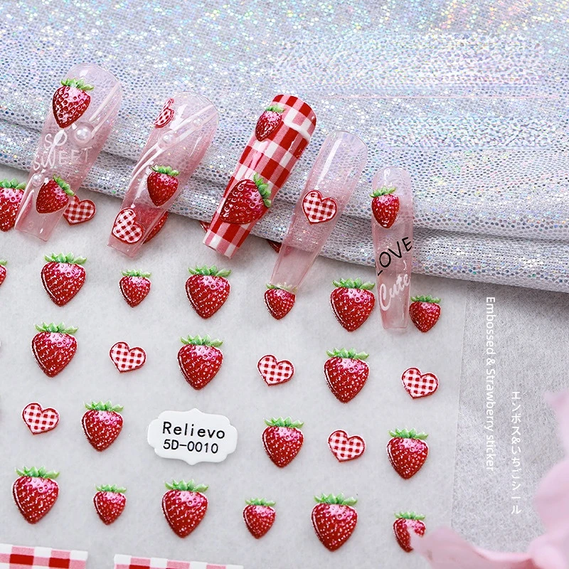 

Fruit DIY Nail Art Jewelry 5D Embossed Nail Art Sticker Strawberry Peach Nail Sticker INS Small Decal Stickers Parts Supplies