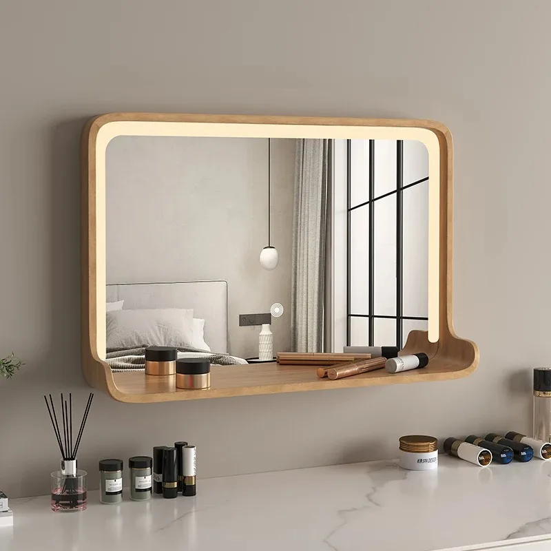 

Creative Wood Frame Mirror Bathroom Hotel Hanging Bathroom Girls Makeup Simple Mirror Flexible LED Wandstickers Home Products