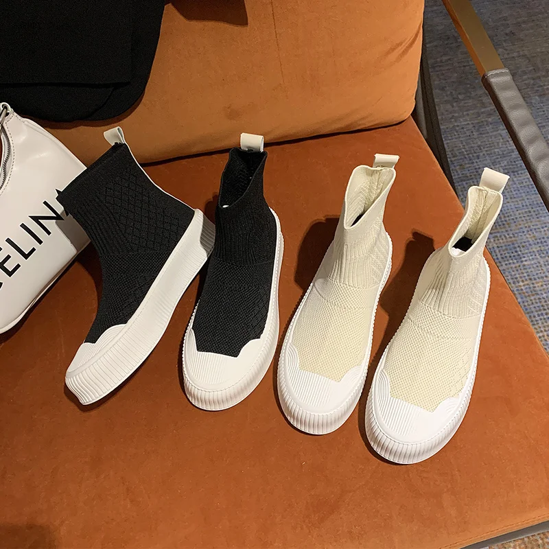 

Женские зимние ботинки на толстой подошве, сезон весна-осень 2022, эластичные ботинки с носками, модные удобные одноботинки в новом стиле для женщин