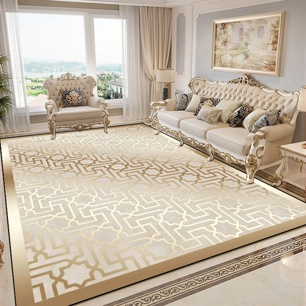 Luxury Golden Decorative Rug for Living Room European Style Parlor ...
