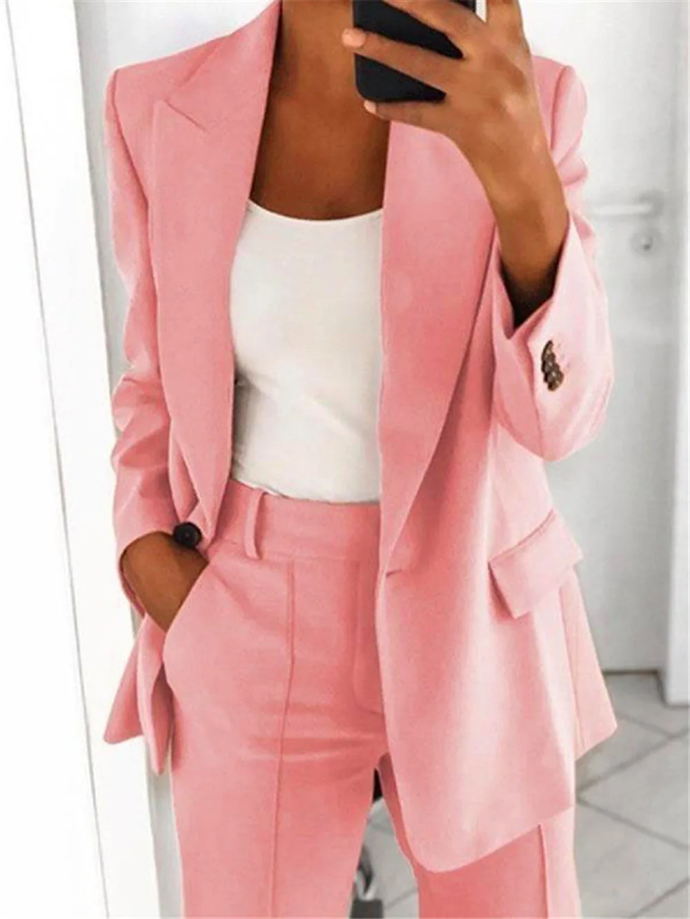 Casual Long Sleeve Suit Coat Pants Set Office Lady Spring Autumn Solid Blouse Trouser Two Piece Set Women Outfit 2023 Tops
