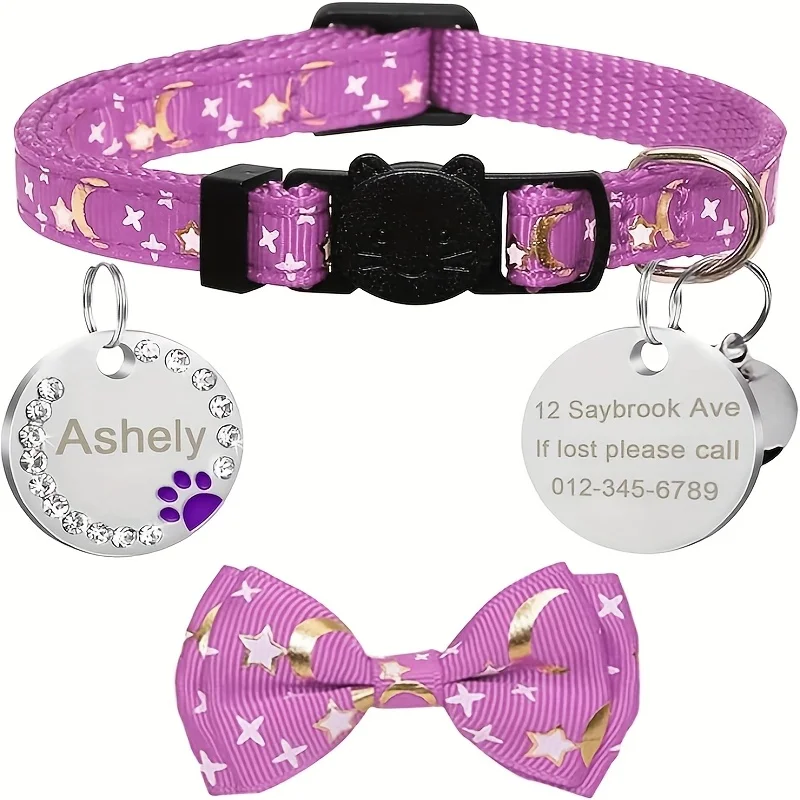 Personalized Cat Collar Pendant ID Engraving Name Tag Collar for Cat Necklace Puppy Kitten Bell Bow Tie Custom Small Dog Collar