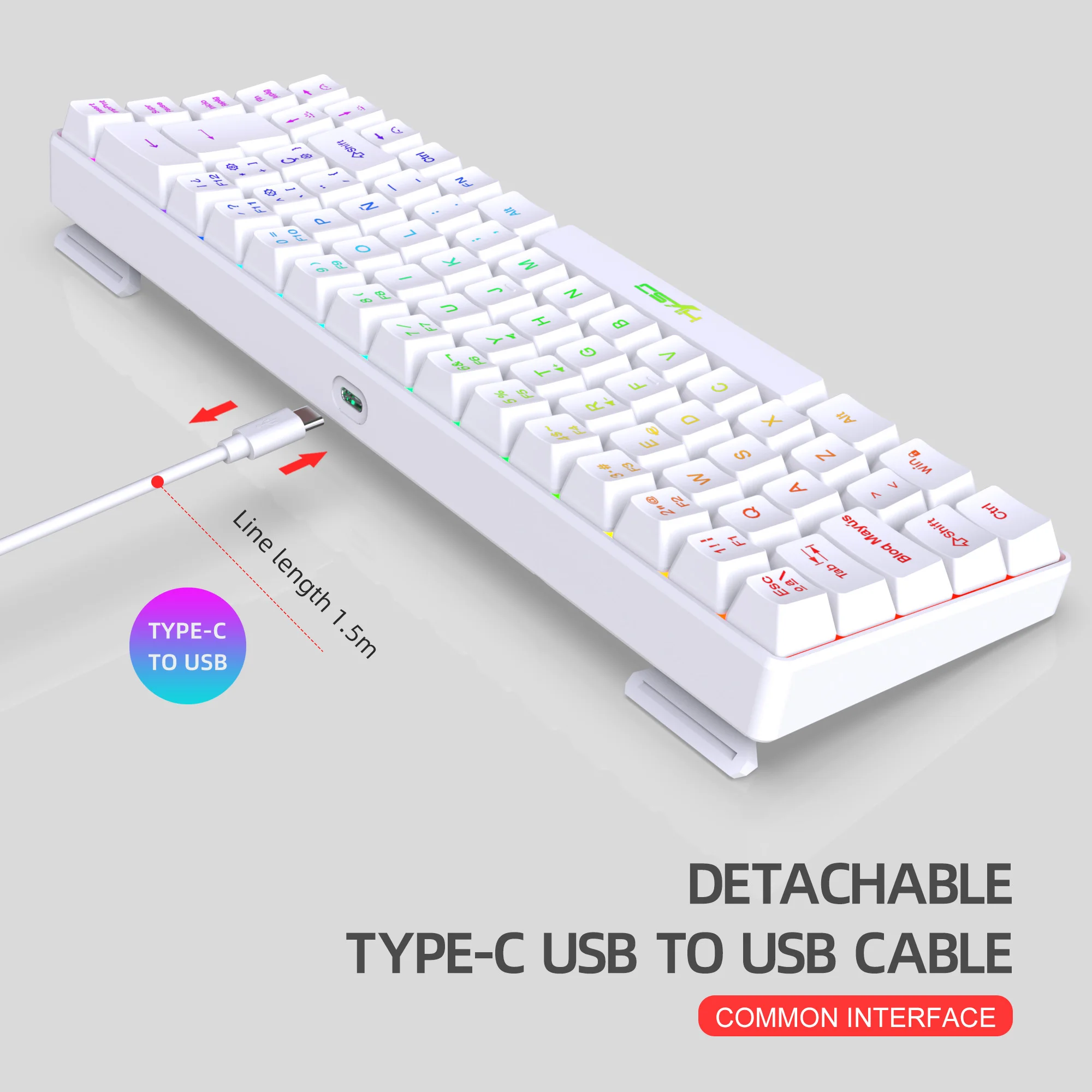 Teclado Portátil com Fio Usb 68 Teclas 20 Rgb Backlight Windows Laptops Computador Coreano Espanhol Inglês - Imagem 4