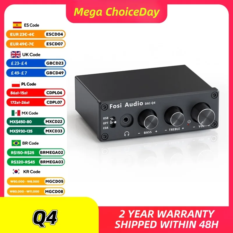Fosi Audio Q4 Mini Stereo USB Gaming DAC Headphone Amplifier