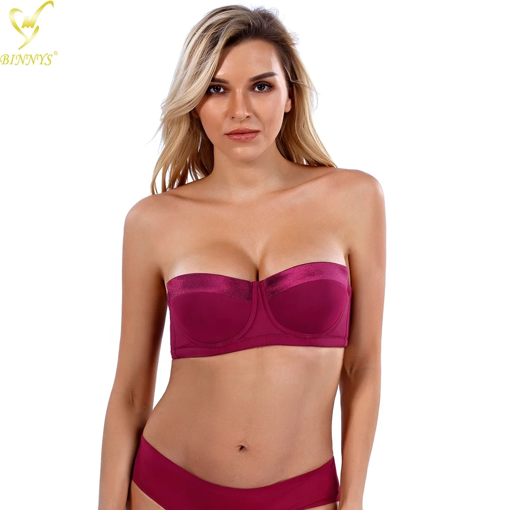 Binnys Women's High Quality Strapless Bra 38C Cup Underwear Female Silicone Non-slip Half Comfortable Underwire Ladies Sexy Bra
