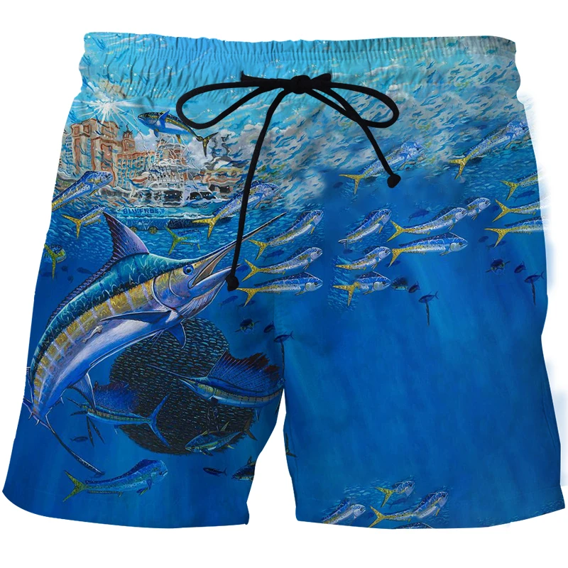 

3D Landscape Fish Summer Pants Sports Beach Pants Animation Printed Quick Dry Men's Surf Pants Fitness Pants Leisure Comfortable