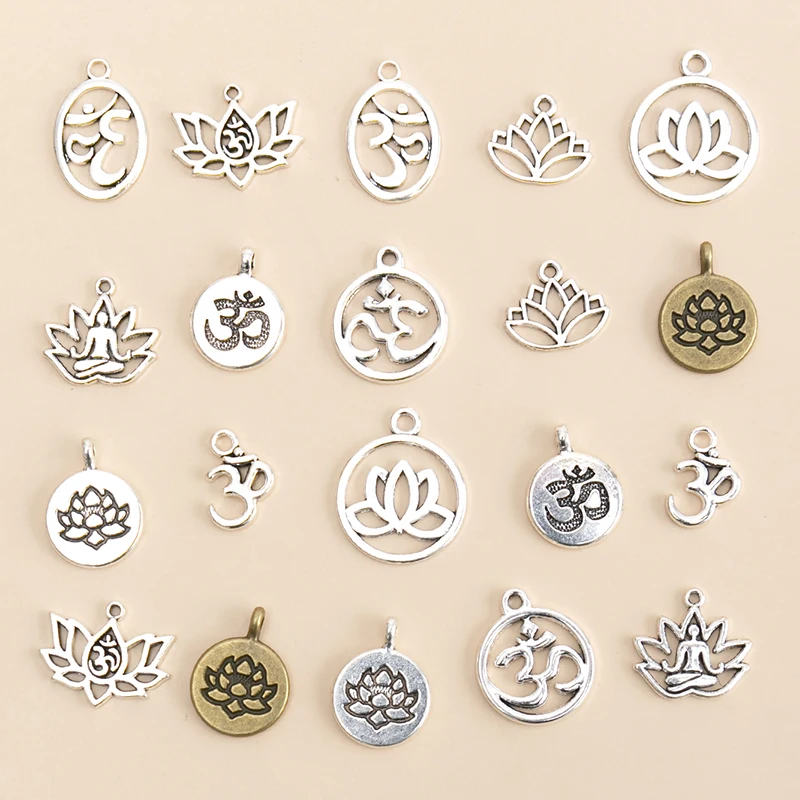 20 pçs/lote estilo misto flor de lótus encantos pingentes para fazer jóias diy artesanal artesanato pulseira colar acessórios