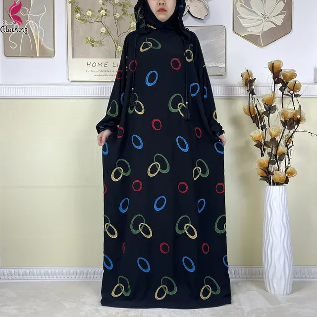 Abaya musulmane à double chapeau pour Ramadan, vêtements de prière africains, coton solide, broderie, adt, dubaï, turquie, islam, nouveau, 2025