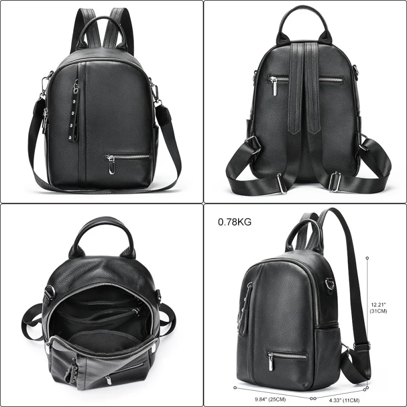 Fashion Genuine Leather Women's Backpack Large Capacity School Bag Multifunction Feminina Shoulder Bag Casual Travel Backpack