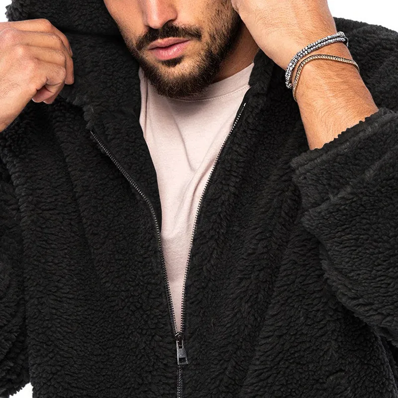 Men's New Winter Double-sided Arctic Velvet Warm Hooded Zipper Casual Jacket