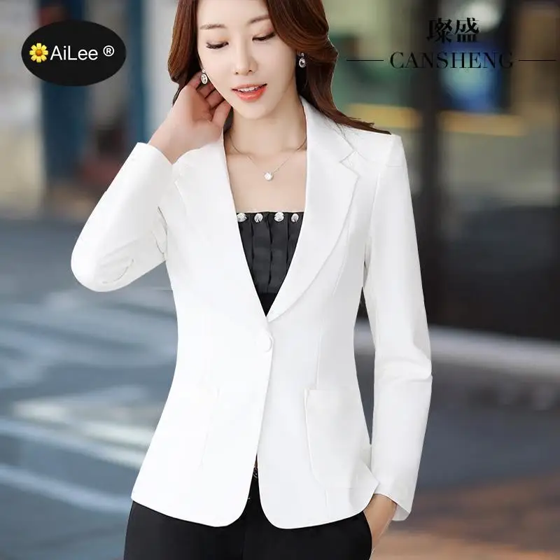 Women Suit Blazer Formal Slim Lady Office Work Suit Pockets Jackets Coat Slim Long Sleeve Casual Blazer White Red Femme Jackets
