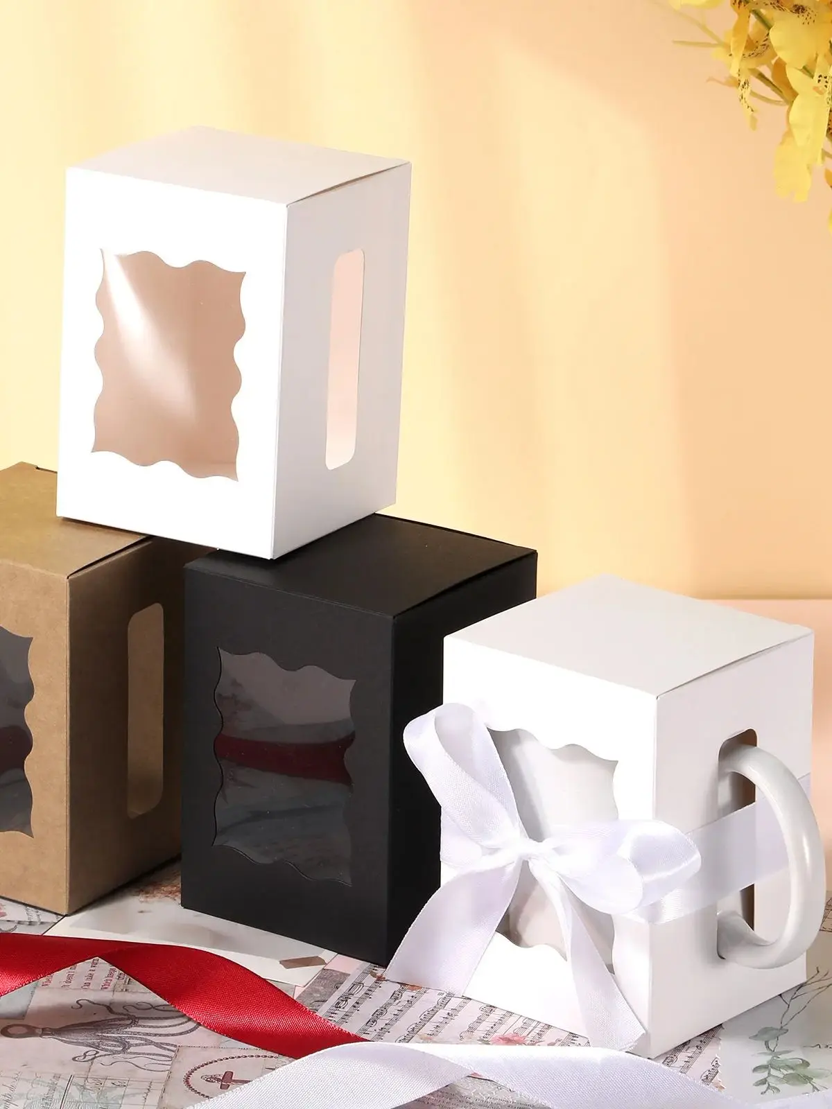 12PCS Mug Gift Boxes with 1 Roll Ribbon – Transparent Gift Packaging Box for Wrapping 1... - SKU MGB02133 - UGI Packaging