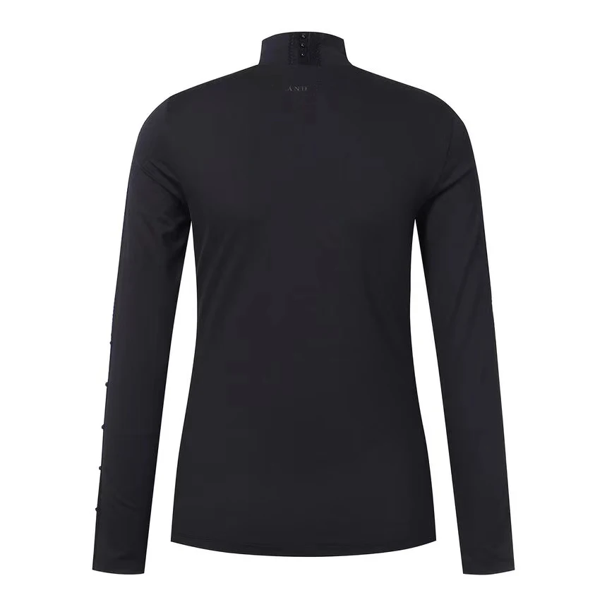 Sale spring autumn golf long sleeves pearl stand up collar fashion shirt for women ladies casual layer wear apparel top