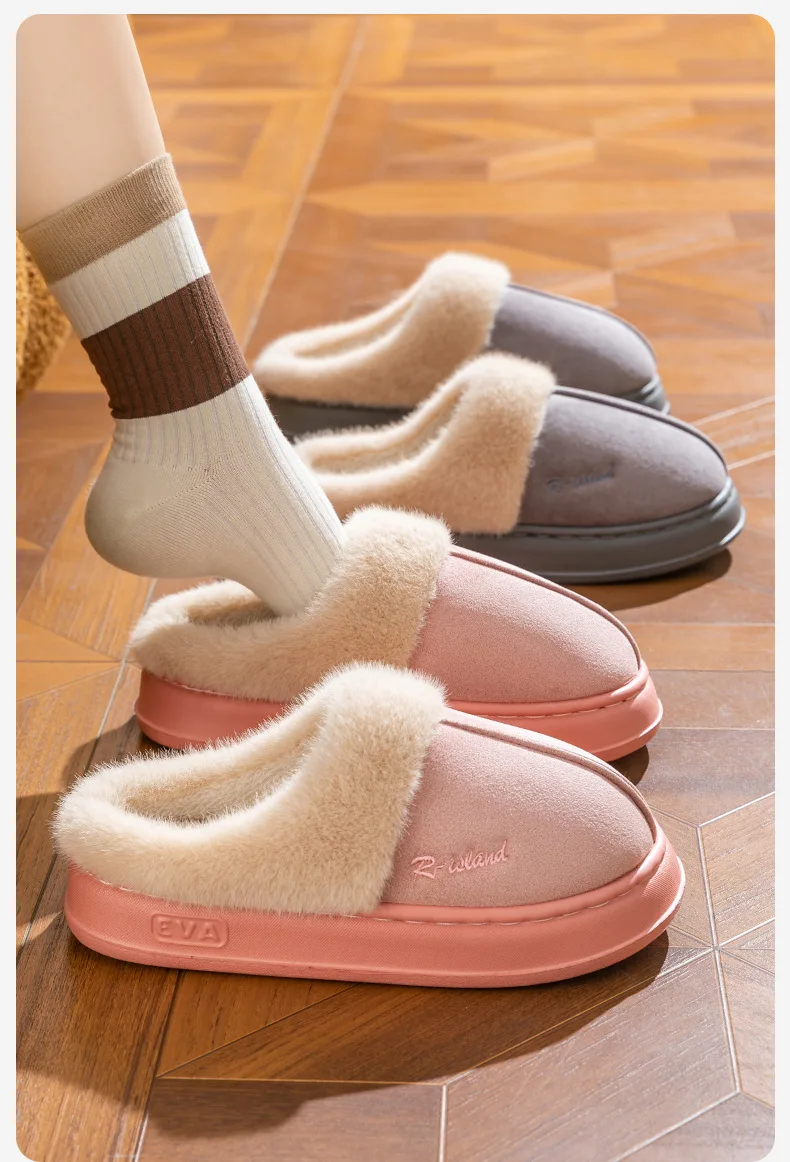 Comwarm Mode Frauen Fuzzy Hausschuhe Winter Neue Pelz Kragen Hausschuhe Weiche Sohle Flauschigen Hause Baumwolle Schuhe Plattform Plüsch Hausschuhe – Detail 5