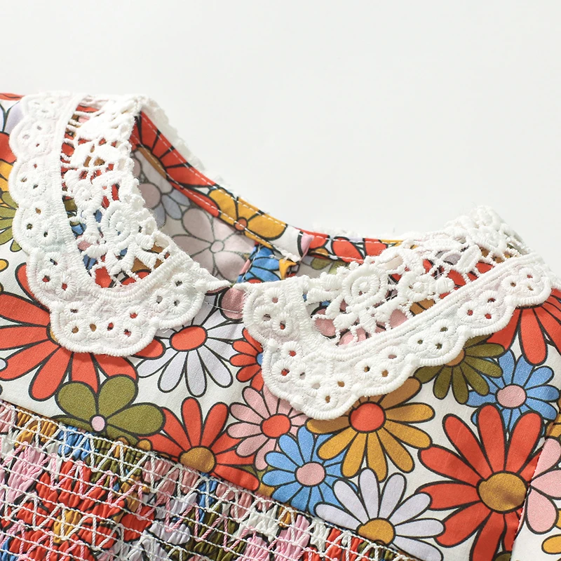 Vintage Baby Girls Summer 2025 New Kids Clothes Dress Holiday Cartoon Flowers Dresses Children's Clothing Vestidos Cotton