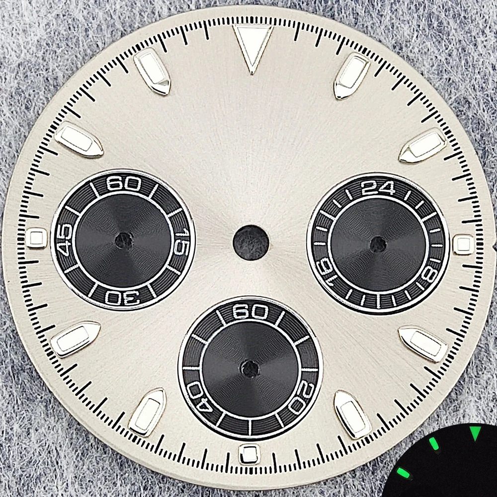 29.5mm Green Luminous Chronograph Dial with 6 Hands for Quartz Movement Watches