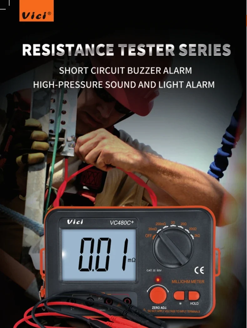 Vici VC480C+ SMQ/CNAS Calibrated Digital Milliohm Meter 0.01m&Omega;-2k&Omega; 4-Wire Tester with Backlight & Data Hold (CAT III 50V) resistance tester