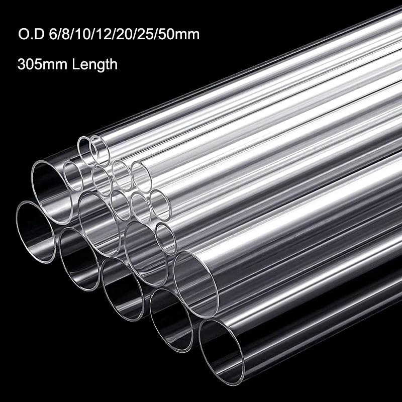 1pcs O.D 6-50mm Transparent Acrylic Pipe 305mm Length Plastic Pipe Fittings