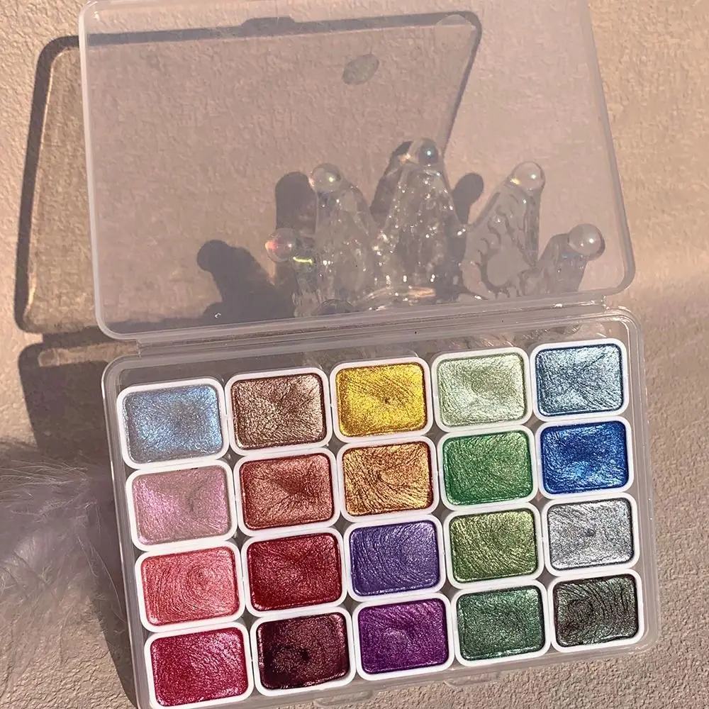 

20 colors Pearlescent Watercolor Painting Set Glitter Metallic Colors Watercolor Paint Palette Art Supplies Portable