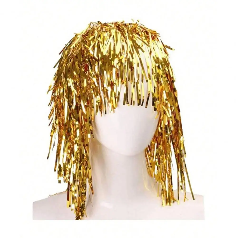 Funny Party Wig Cosplay Disco Shiny Cosplay Party for Adults Festive Decoration with Foil Tinsel Funny for Fancy synthetic wigs
