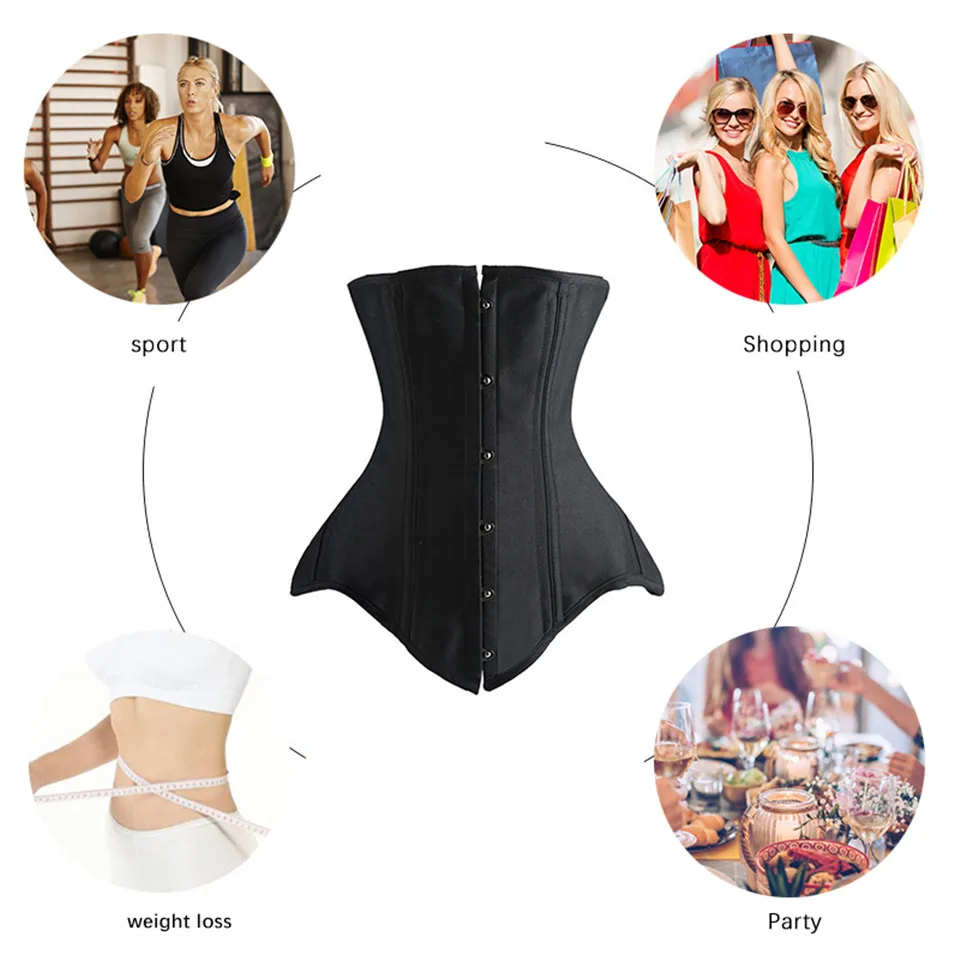 Description Picture 6 of itemWomen Underbust Corset Top Steel Bones Slimming Gothic Bustier Tops Waist Trainer Cincher Belts Black Outfits Steampunk Corset