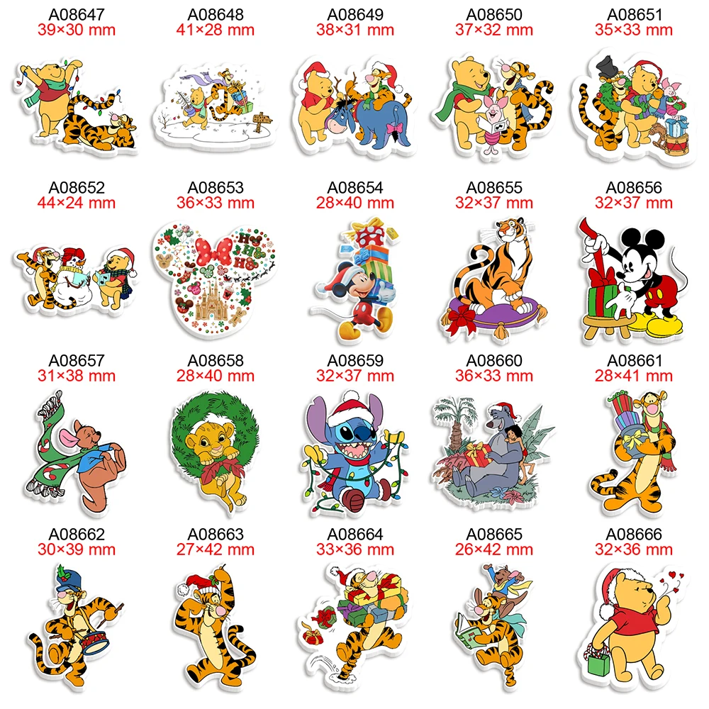 Christmas Decoration Disney Stitch Winnie the Pooh Cartoon Planar Resin Flatback Printed for DIY Bows Party Craft Supplies