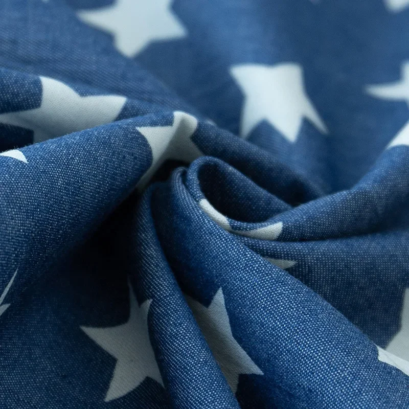 Pure Cotton Printed Jeans Fabric 32 Stitches Washed Denim for Summer Clothes And Pants Youth Shirt Material Chinese Origin