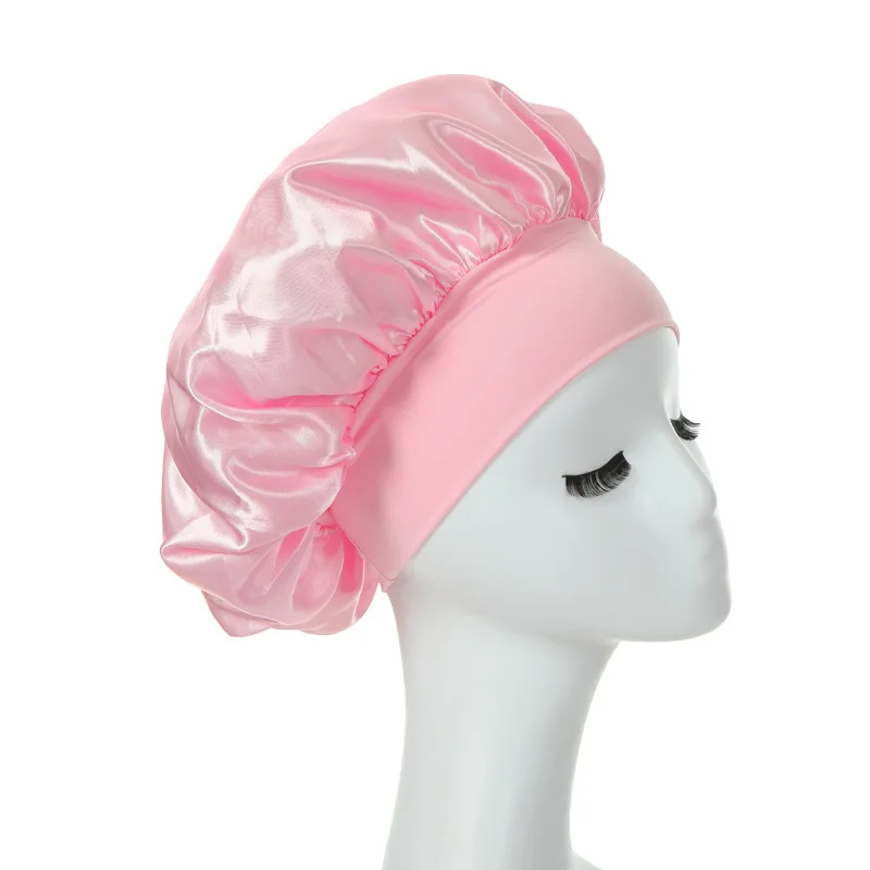 Women Night Sleep Hair Caps Silky Bonnet Satin Double Layer Adjust Head Cover Hat For Curly Springy Hair Styling Accessories 4