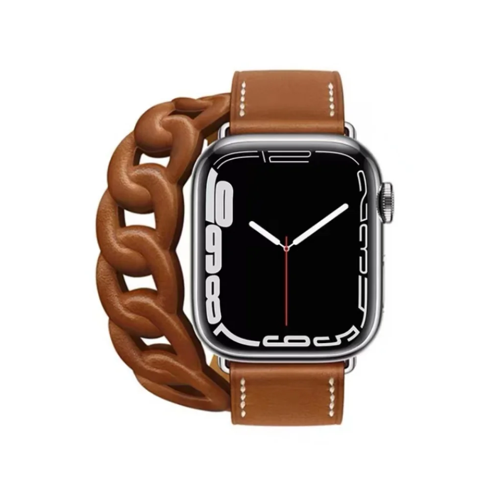 Double Tour Leather Strap for Apple Watch Band 44mm 45mm 49mm 41mm 42mm 40mm 38mm Bracelet iWatch Series Ultra 8 7 6 5 4 3 2 SE