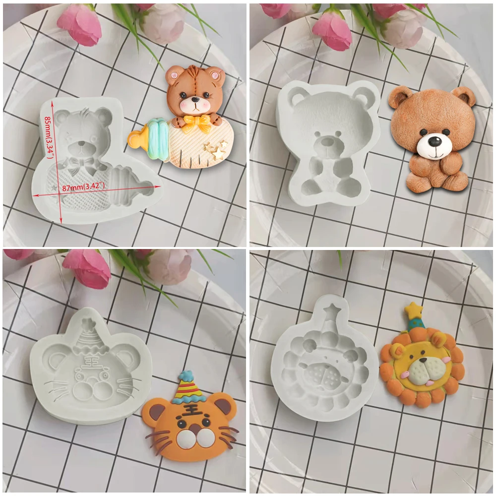 3D 동물 곰 돼지 토끼 실리콘 사탕 공예 금형, 수지 도구, 컵케이크 베이킹 금형, 퐁당 케이크 장식 도구