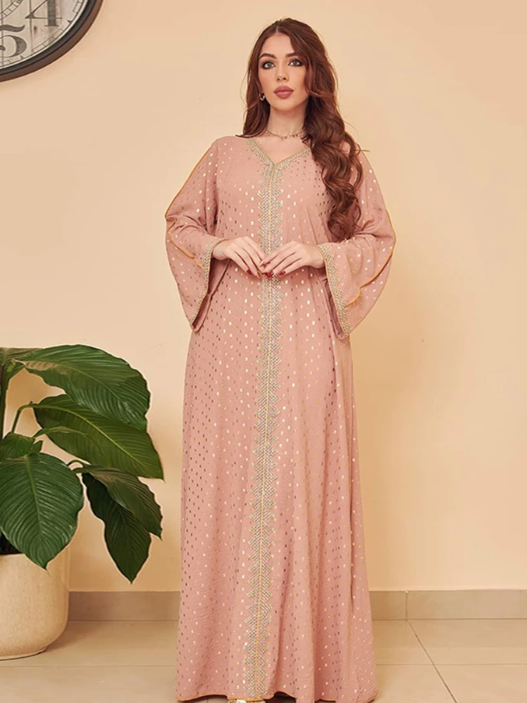 

Abaya Turkey V-neck Muslim Dresses for Women 2023 Islam Abayas Dubai Arab Vestidos Morocco Long Party Jalabiya Dress Kaftan Robe