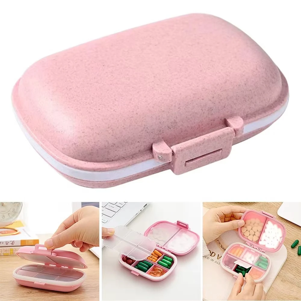 Portable 8-Grid Mini Pill Box Sealed and Moisture-Proof Essential Small Medicine Box For Business Trip Multiple Colors Available