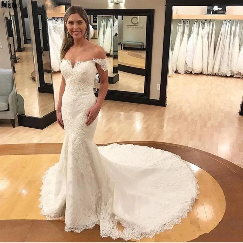 

ANGELSBRIDEP Свадебные платья с открытыми плечами Русалка Vestido De Noiva сексуальные платья с открытой спиной сердечком аппликация со шлейфом для невесты