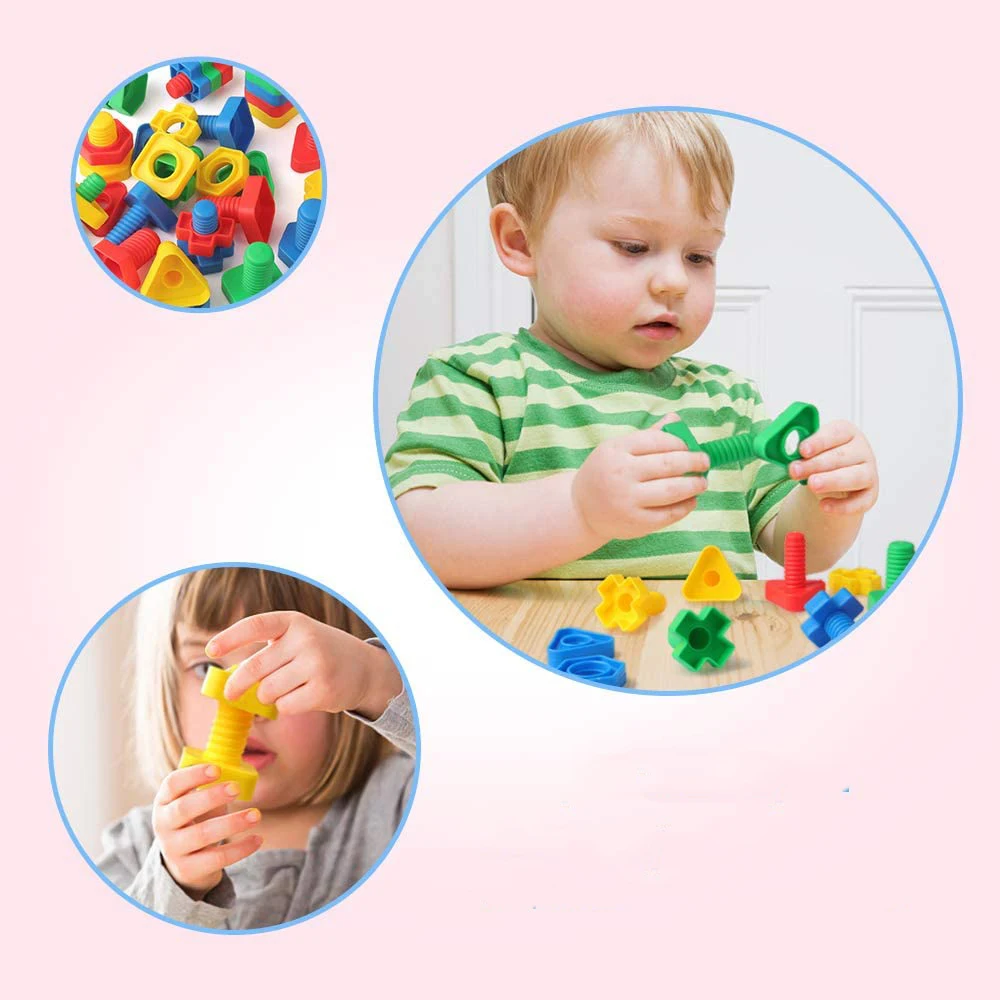 Building Block Toy Shape Match Puzzle Toys 6Pcs Nut Shape Screw Building Blocks Match Puzzle Toys For Children Infant Montessori Shape Color Recognize Educational Toys