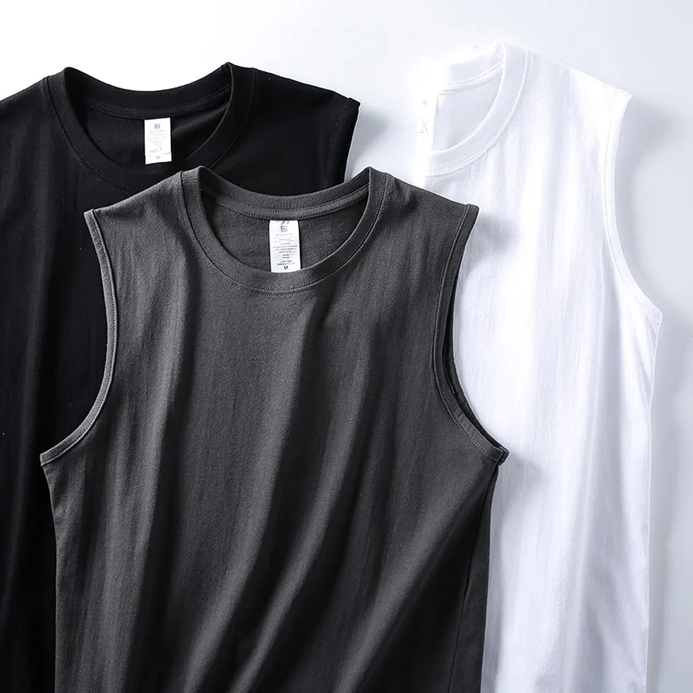 Tank Tops O Neck Sleeveless Vest Male Elastic Cotton Fitness Vests Man Solid Color Tee Shirts 2024 Summer Men's Fashion S-XXXXL