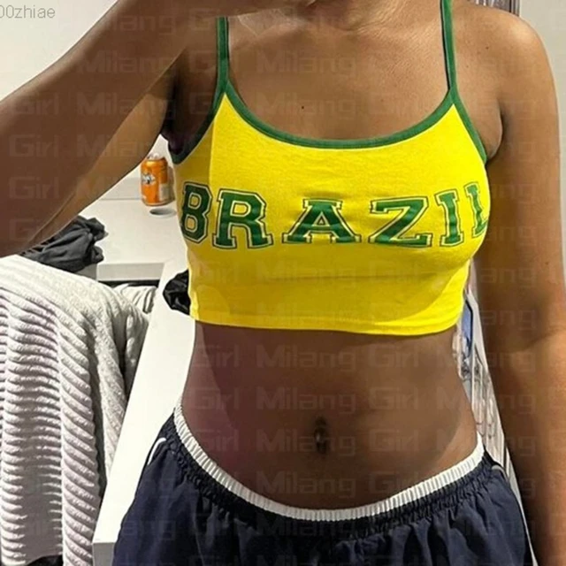 Buy Brazil Crop Top Brazil Flag Cropped T Shirt Y2k Brasil Jersey