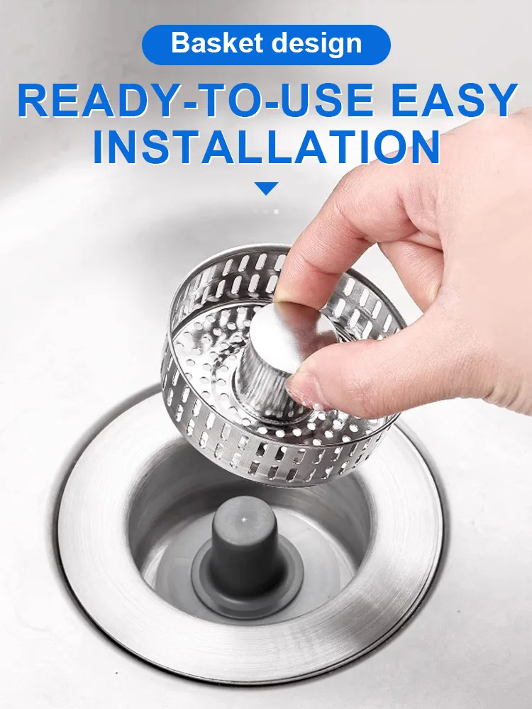 Kitchen Sink Drain Strainer Stainless Steel Pop Up Sink Stopper Anti-Clogging Food Catcher Basket Odor Filter Plug