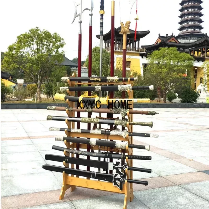 

Martial Elegance Exquisite Bamboo Sword Display Stand Integrated Vertical Showcase Traditional Wood Shelf for the Martial Arts
