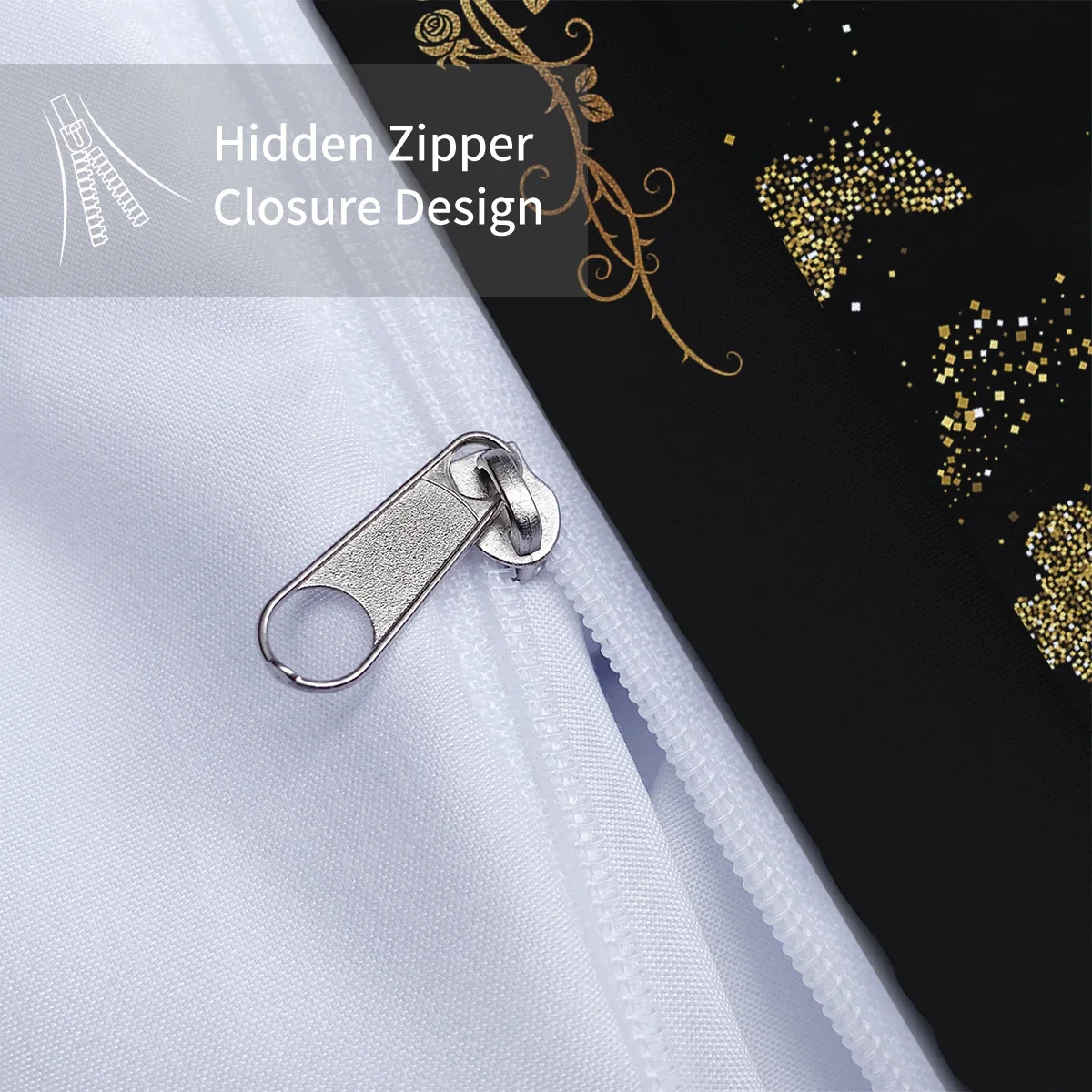 3-piece set of golden butterfly printed down duvet covers (1 down duvet cover+2 pillowcases, no core) soft bedding set