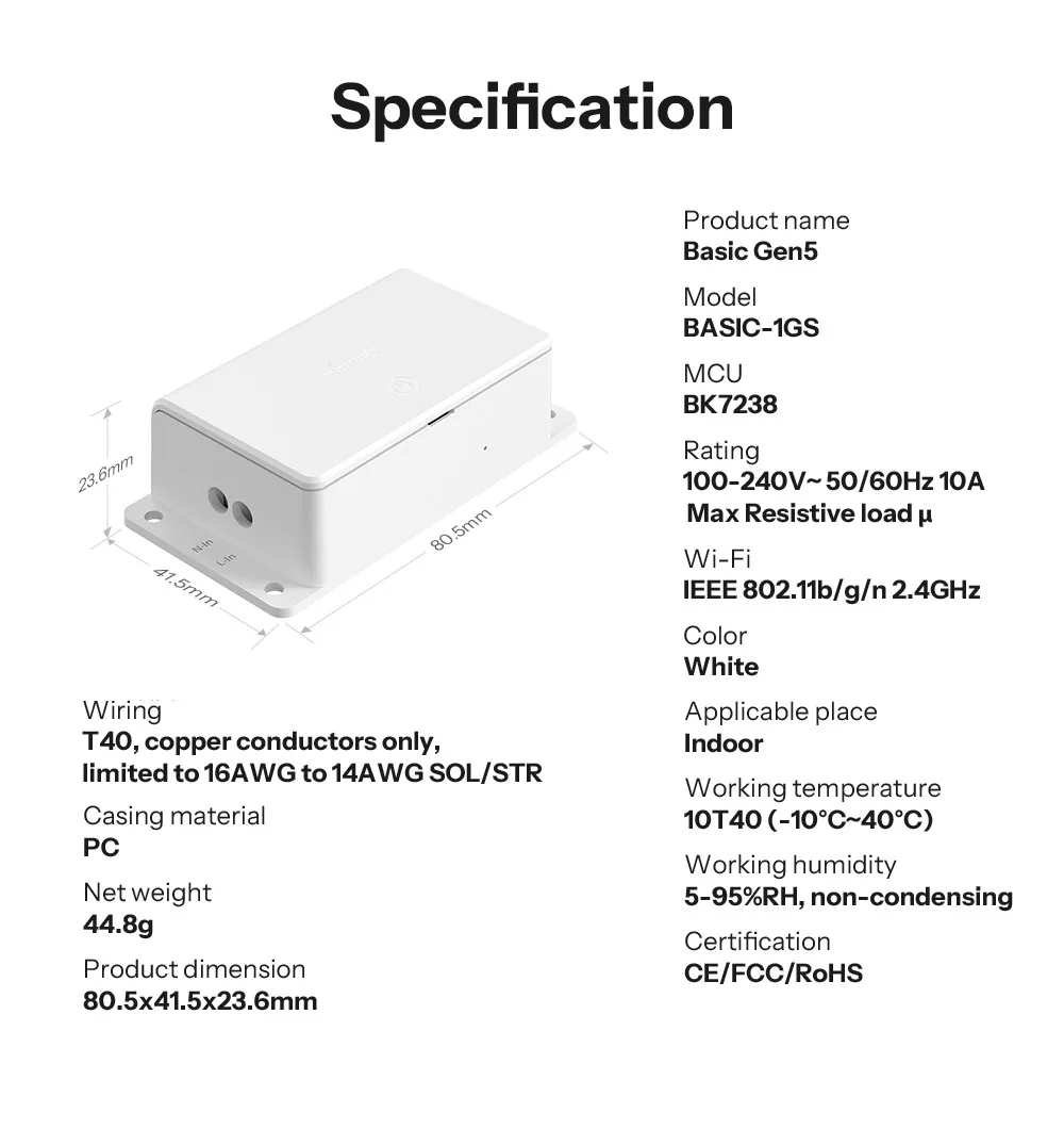 SONOFF 베이직 Gen5 매터 오버 WiFi 스마트 스위치 BASIC-1GS DIY 스위치 스마트 홈 타이머 스위치 모듈 Alexa Homekit과 호환